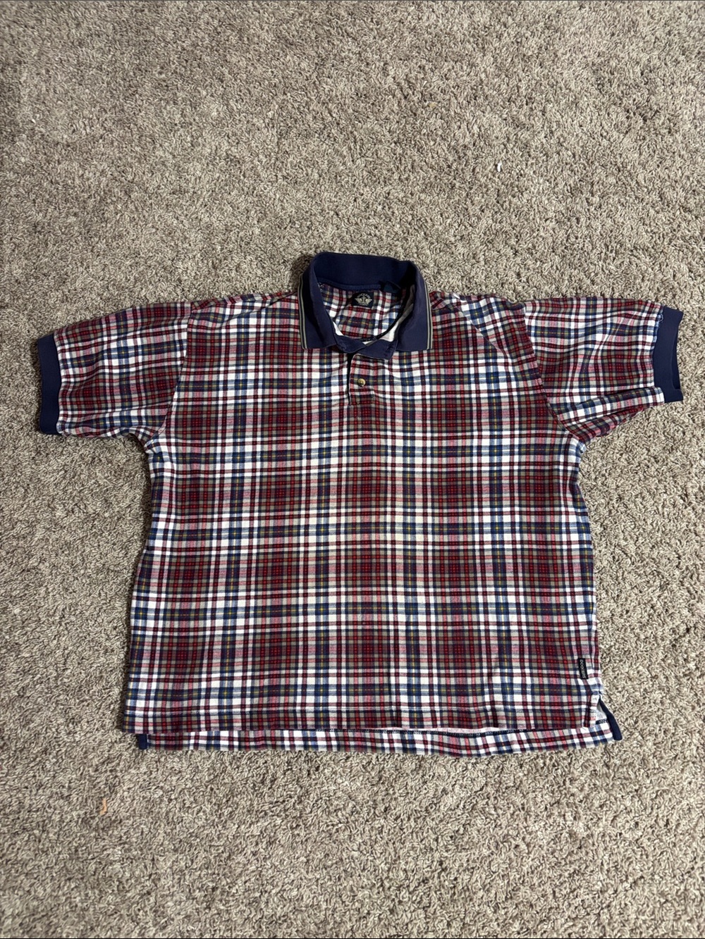 Plaid Polo Shirt - Navy & Burgundy